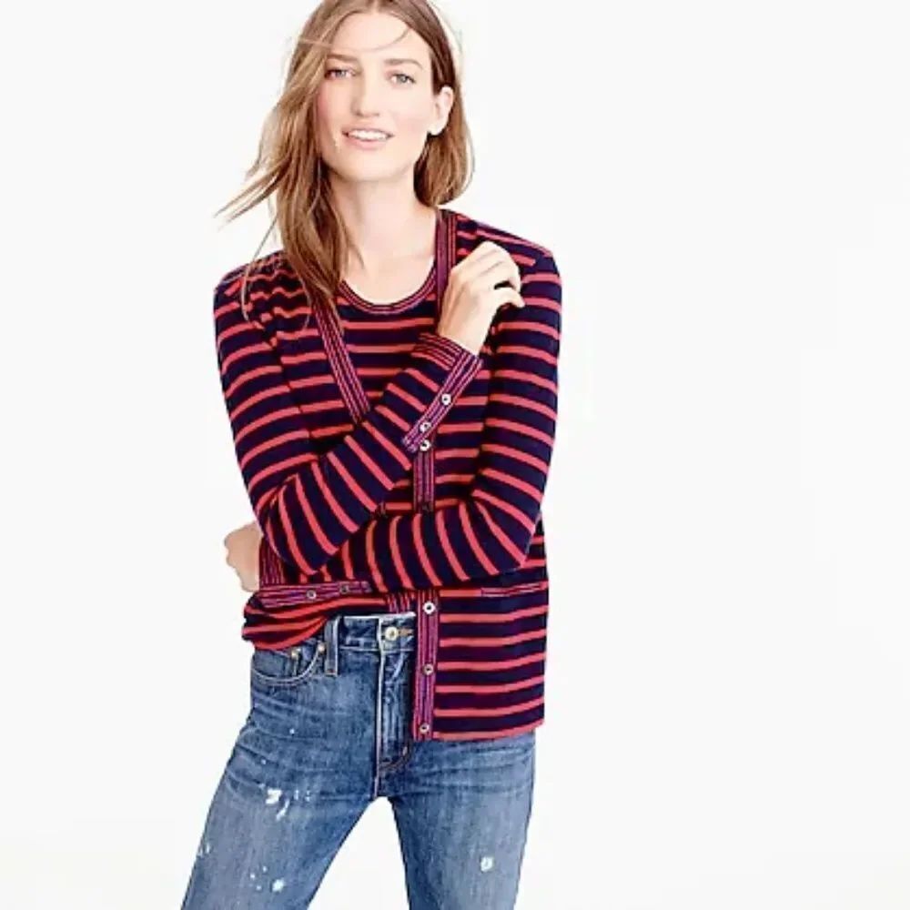 J. Crew Metallic Trim Striped Cardigan Sweater